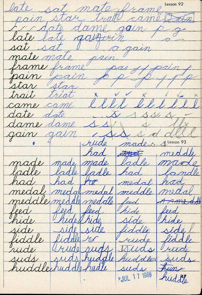 Enriched Penmanship, Marko's Penmanship Notebooks, impoverished writing of disconnected words