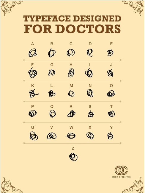 Typeface designed for doctors in Fumblefinger society
