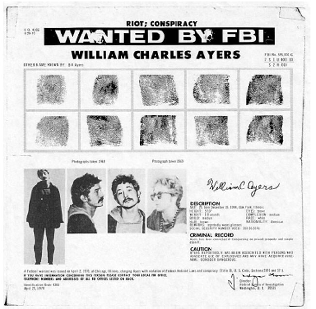 Bill Ayers WANTED BY FBI poster