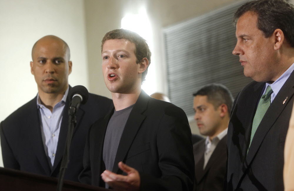 Cory Booker, Mark Zuckerberg, Chris Christie