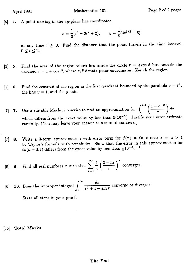 Second page of Calculus exam at UBC written by 12-year-old Marko at the University of British Columbia