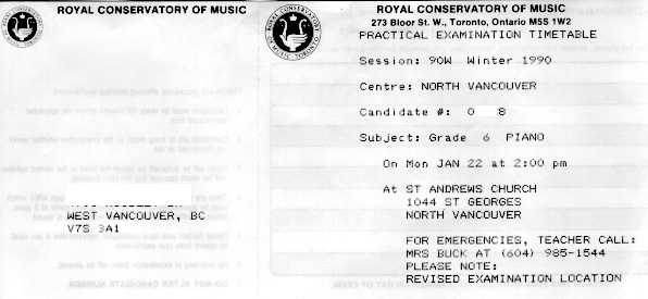 TwelveByTwelve (TBT): Marko's registration to take the Toronto Conservatory Grade 6 exam at age 11:04